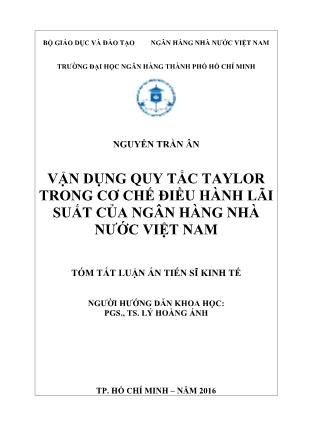Tóm tắt luận án Vận dụng quy tắc Taylor trong cơ chế điều hành lãi suất của ngân hàng nhà nước Việt Nam