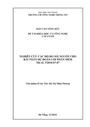 Báo cáo Nghiên cứu các độ đo mã nguồn cho bài toán dự đoán lỗi phần mềm