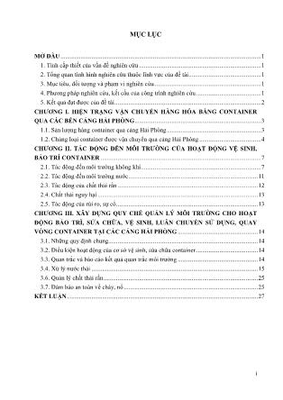 Đề tài Đánh giá tác động môi trường và đề xuất quy chế quản lý môi trường trong hoạt động bảo trì, sửa chữa, vệ sinh, luân chuyển sử dụng, quay vòng container tại các cảng container tại Hải Phòng