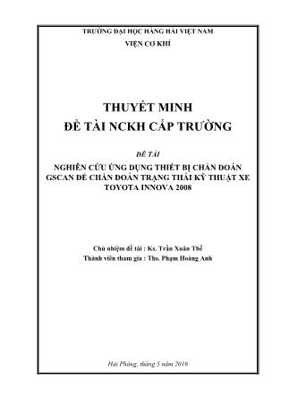 Đề tài nghiên cứu khoa học Nghiên cứu xây dựng quy trình chẩn đoán xe Toyota Innova 2008