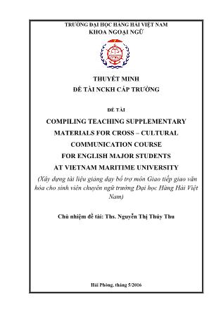 Đề tài Xây dựng tài liệu giảng dạy bổ trợ môn Giao tiếp giao văn hóa cho sinh viên chuyên ngữ trường Đại học Hàng Hải Việt Nam