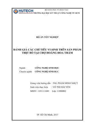 Đồ án Đánh giá các chỉ tiêu vi sinh trên sản phẩm thịt bò tại chợ Hoàng Hoa Thám