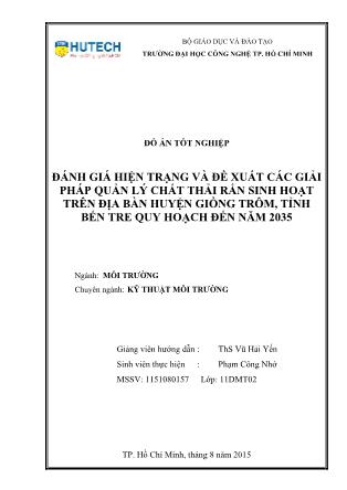 Đồ án Đánh giá hiện trạng và đề xuất các giải pháp quản lý chất thải rắn sinh hoạt trên địa bàn huyện Giồng Trôm, tỉnh Bến Tre quy hoạch đến năm 2035