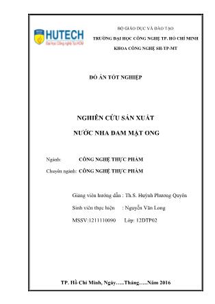 Đồ án Nghiên cứu sản xuất nước nha đam mật ong