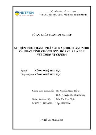 Đồ án Nghiên cứu thành phần alkaloid, flavonoid và hoạt tính chống oxy hóa của lá sen nelumbo nucifera