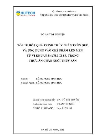 Đồ án Tối ưu hóa quá trình thủy phân trùn quế và ứng dụng vào chế phẩm lên men từ vi khuẩn Bacillus sp. trong thức ăn chăn nuôi thủy sản