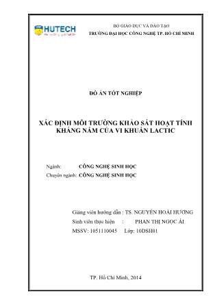 Đồ án Xác định môi trường khảo sát hoạt tính kháng nấm của vi khuẩn lactic