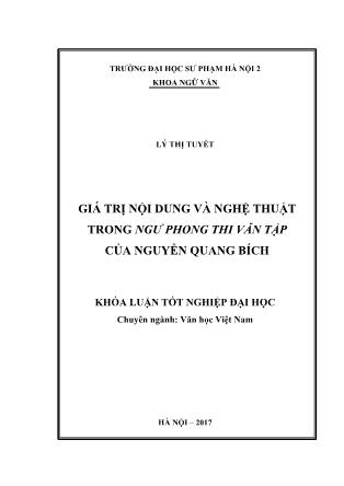 Khóa luận Giá trị nội dung và nghệ thuật trong Ngư phong thi văn tập của Nguyễn Quang Bích