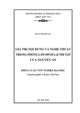 Khóa luận Giá trị nội dung và nghệ thuật trong Phong lâm minh lại thi tập của Nguyễn Án