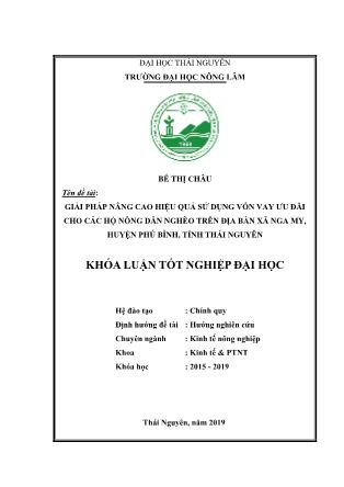 Khóa luận Nâng cao hiệu quả sử vốn vay ưu đãi cho các hộ nghèo trên địa bàn xã Nga My, huyện Phú Bình, tỉnh Thái Nguyên