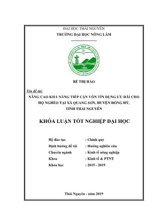 Khóa luận Nâng cao khả năng tiếp cận vốn tính dụng ưu đãi cho hộ nghèo tại xã Quang Sơn - huyện Đồng Hỷ - tỉnh Thái Nguyên