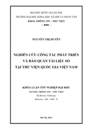 Khóa luận Nghiên cứu công tác phát triển và bảo quản tài liệu số tại Thư viện Quốc gia Việt Nam