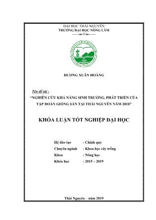 Khóa luận Nghiên cứu đặc điểm nông sinh học của tập đoàn giống sắn tại Thái Nguyên năm 2018