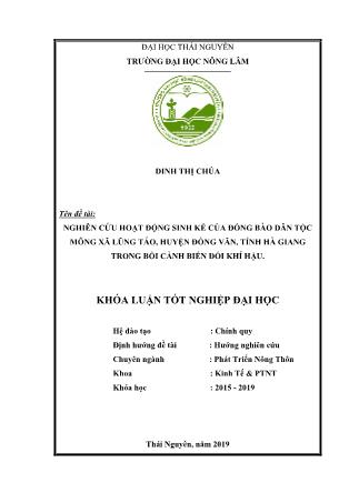 Khóa luận Nghiên cứu hoạt động sinh kế của đồng bào dân tộc Mông xã Lũng Táo, huyện Đồng Văn, tỉnh Hà Giang trong bối cảnh BĐKH