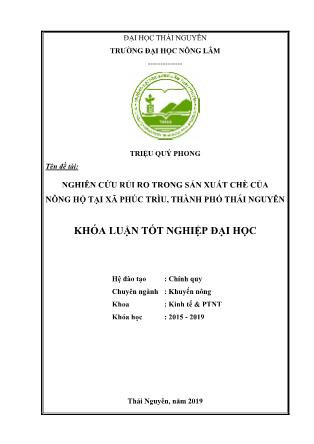 Khóa luận Nghiên cứu rủi ro trong sản xuất chè của nông hộ tại xã Phúc Trìu, Thành Phố Thái Nguyên