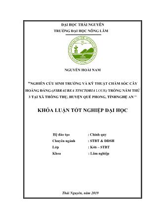 Khóa luận Nghiên cứu sinh trưởng và chăm sóc cây Hoàng đằng-Fibraurea tinctoria Lour trồng năm thứ 3 tại xã Thông Thụ huyện Quế Phong tỉnh Nghệ An