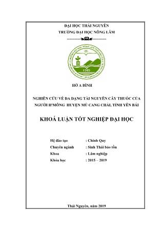 Khóa luận Nghiên cứu về đa dạng tài nguyên cây thuốc của người Hmông tại huyện Mù Cang Chải tỉnh Yên Bái