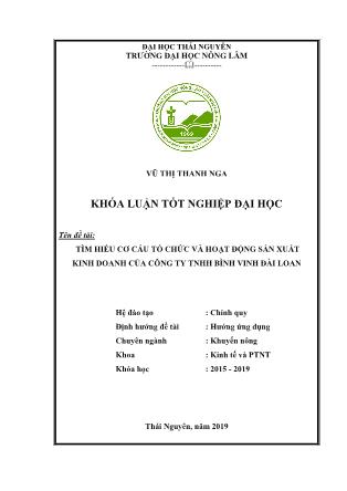 Khóa luận Tìm hiểu cơ cấu tổ chức, hoạt động sản xuất kinh doanh của công ty TNHH Bình Vinh tại Đài Loan