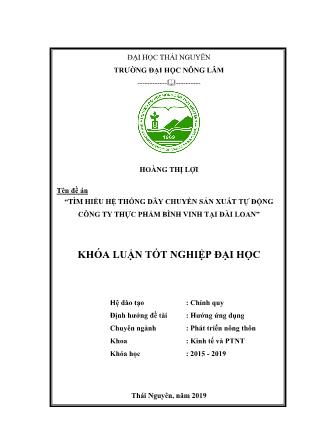 Khóa luận Tìm hiểu hệ thống dây chuyền sản xuất tự động Công ty thực phẩm Bình Vinh tại Đài Loan