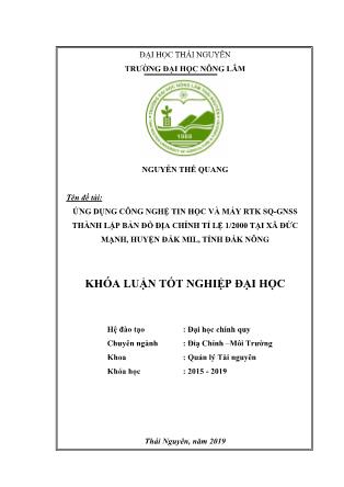 Khóa luận Ứng dụng công nghệ tin học và máy RTK SQ-GNSS thành lập bản đồ địa chính tỉ lệ 1/2000 tại xã Đức Mạnh, huyện Đắk Mil, tỉnh Đắk Nông