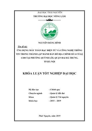 Khóa luận Ứng dụng máy đạc điện tử và công nghệ thông tin trong thành lập mảnh bản đồ địa chính tờ số 14 tỉ lệ 1/200 tại Phường Quỳnh Lôi, Quận Hai Bà Trưng, TP Hà Nội