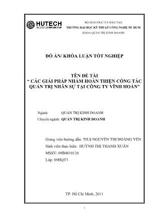 Luận văn Các giải pháp nhằm hoàn thiện công tác quản trị nguồn nhân sự tại Công ty Vĩnh Hoàn