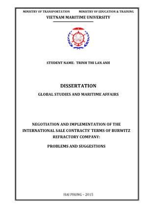 Luận văn Negotiation and implementation of the international sale contracts’ terms of Burwitz Refractory Company: Problems and Suggestions