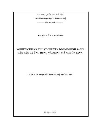 Luận văn Nghiên cứu kỹ thuật chuyển đổi mô hình sang văn bản và ứng dụng vào sinh mã nguồn JAVA