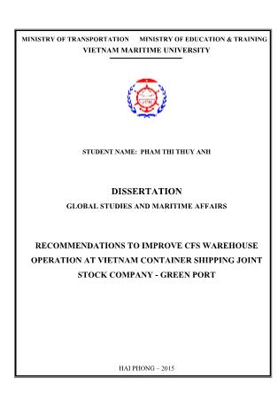 Luận văn Recommendations to improve CFS warehouse operation at Vietnam Container Shipping Joint Stock Company - Green Port