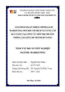Tóm tắt đồ án Giải pháp hoàn thiện chính sách marketing mix đối với dịch vụ cung cấp quà tặng tại Công ty Tiếp thị Truyền thông Sài Gòn chi nhánh Đà Nẵng