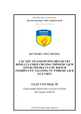 Khóa luận Các yếu tố ảnh hưởng đến quyết định lựa chọn chương trình du lịch (tour) nội địa của du khách (nghiên cứu tại công ty TNHH du lịch Lửa Việt