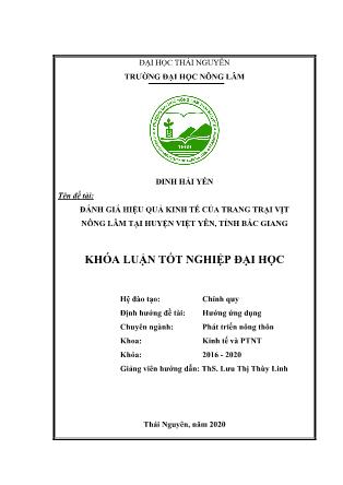 Khóa luận Đánh giá hiệu quả kinh tế của trang trại vịt Nông Lâm tại huyện Việt Yên, tỉnh Bắc Giang