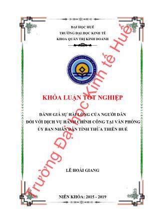 Khóa luận Đánh giá sự hài lòng của người dân đối với dịch vụ hành chính công tại Văn phòng Ủy ban nhân dân tỉnh Thừa Thiên Huế