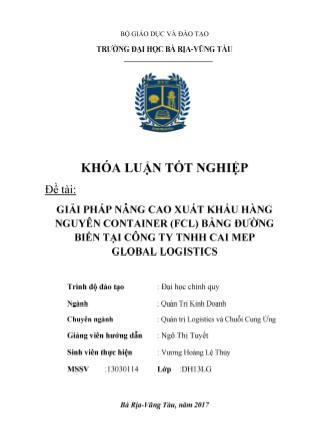 Khóa luận Giải pháp nâng cao xuất khẩu hàng nguyên container (FCL) bằng đường biển tại công ty TNHH Cai Mep Global Logistics