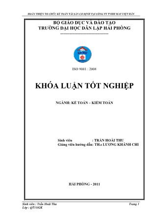 Khóa luận Hoàn thiện công tác kế toán tài sản cố định tại Công ty TNHH May Việt Hàn