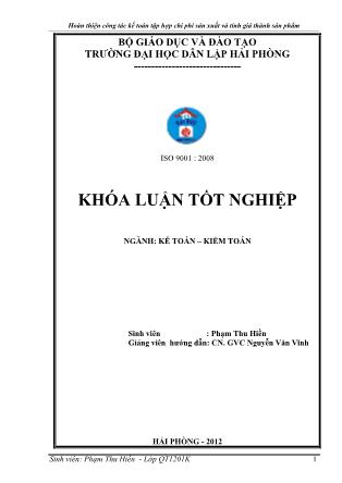 Khóa luận Hoàn thiện công tác kế toán tập hợp chi phí sản xuất và tính giá thành sản phẩm tại Công ty cổ phần Vụ Hát Tường