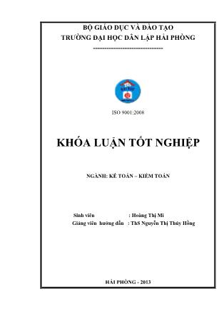 Khóa luận Hoàn thiện công tác kế toán tập hợp chi phí sản xuất và tính giá sản phẩm ở công ty TNHH một thành viên cấp nước Hải Phòng