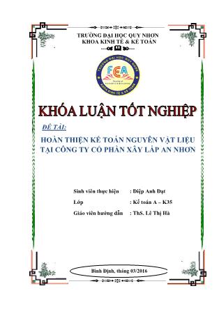 Khóa luận Hoàn thiện kế toán nguyên vật liệu tại Công ty Cổ phần Xây lắp An Nhơn