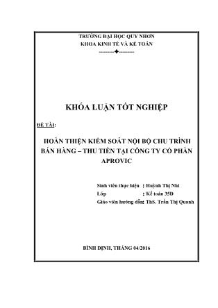 Khóa luận Hoàn thiện kiểm soát nội bộ chu trình bán hàng - Thu tiền tại Công ty Cổ phần Aprovic