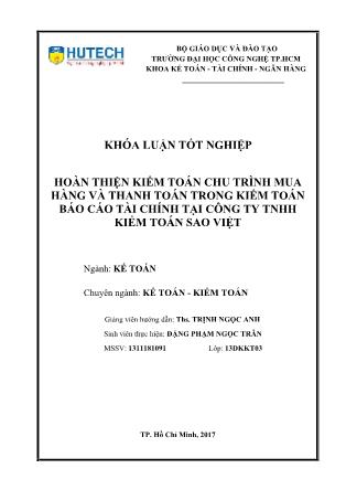 Khóa luận Hoàn thiện kiểm toán chu trình mua hàng và thanh toán trong kiểm toán Báo cáo tài chính tại công ty TNHH Kiểm toán Sao Việt