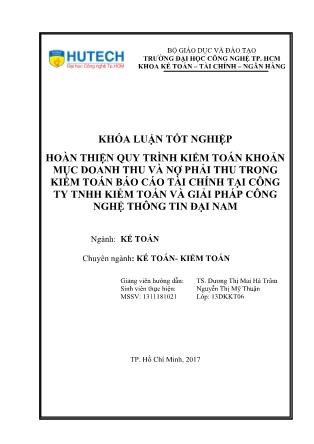 Khóa luận Hoàn thiện quy trình kiểm toán khoản mục doanh thu và nợ phải thu trong kiểm toán Báo cáo tài chính của công ty TNHH Kiểm toán và giải pháp công nghệ thông tin Đại Nam