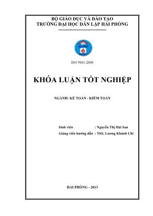 Khóa luận Hoàn thiện tổ chức công tác kế toán chi phí, doanh thu và xác định kết quả kinh doanh tại công ty Phát triển Khu Công nghiệp NOMURA Hải Phòng