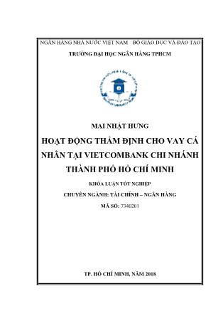 Khóa luận Hoạt động thẩm định cho vay cá nhân tại Vietcombank chi nhánh thành phố Hồ Chí Minh