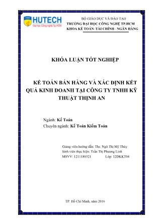 Khóa luận Kế toán bán hàng và xác định kết quả kinh doanh tại Công ty TNHH Kỹ Thuật Thịnh An