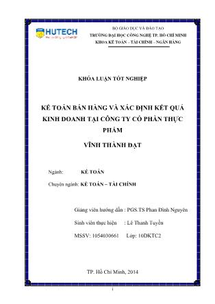 Khóa luận Kế toán bán hàng và xác định kết quả kinh doanh tại Công ty Cổ phần thực phẩm Vĩnh Thành Đạt