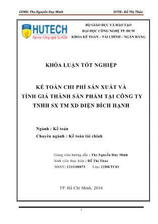 Khóa luận Kế toán chi phí sản xuất và tính giá thành sản phẩm tại Công ty TNHH SX TM XD Điện Bích Hạnh