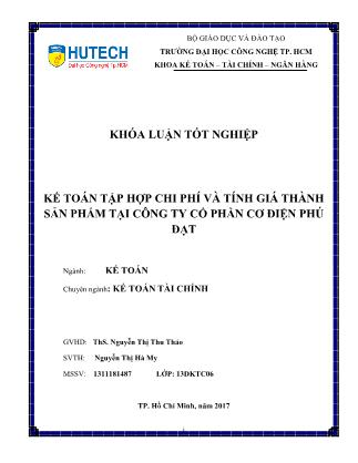 Khóa luận Kế toán chi phí sản xuất và tính giá thành sản phẩm tại Công ty Cổ phần Cơ điện Phú Đạt