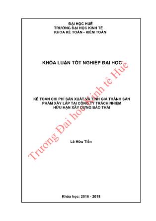 Khóa luận Kế toán chi phí và tính giá thành sản phẩm xây lắp tại Công ty TNHH xây dựng Bảo Thái