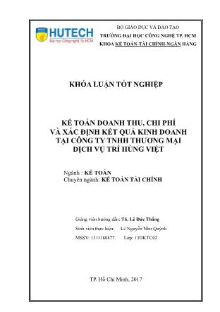 Khóa luận Kế toán doanh thu, chi phí và xác định kết quả kinh doanh tại công ty TNHH Thương mại dịch vụ Trí Hùng Việt