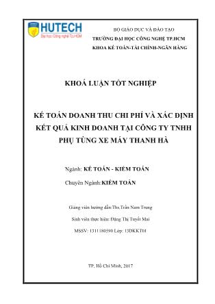 Khóa luận Kế toán doanh thu chi phí và xác định kết quả kinh doanh tại Công ty TNHH phụ tùng xe máy Thanh Hà